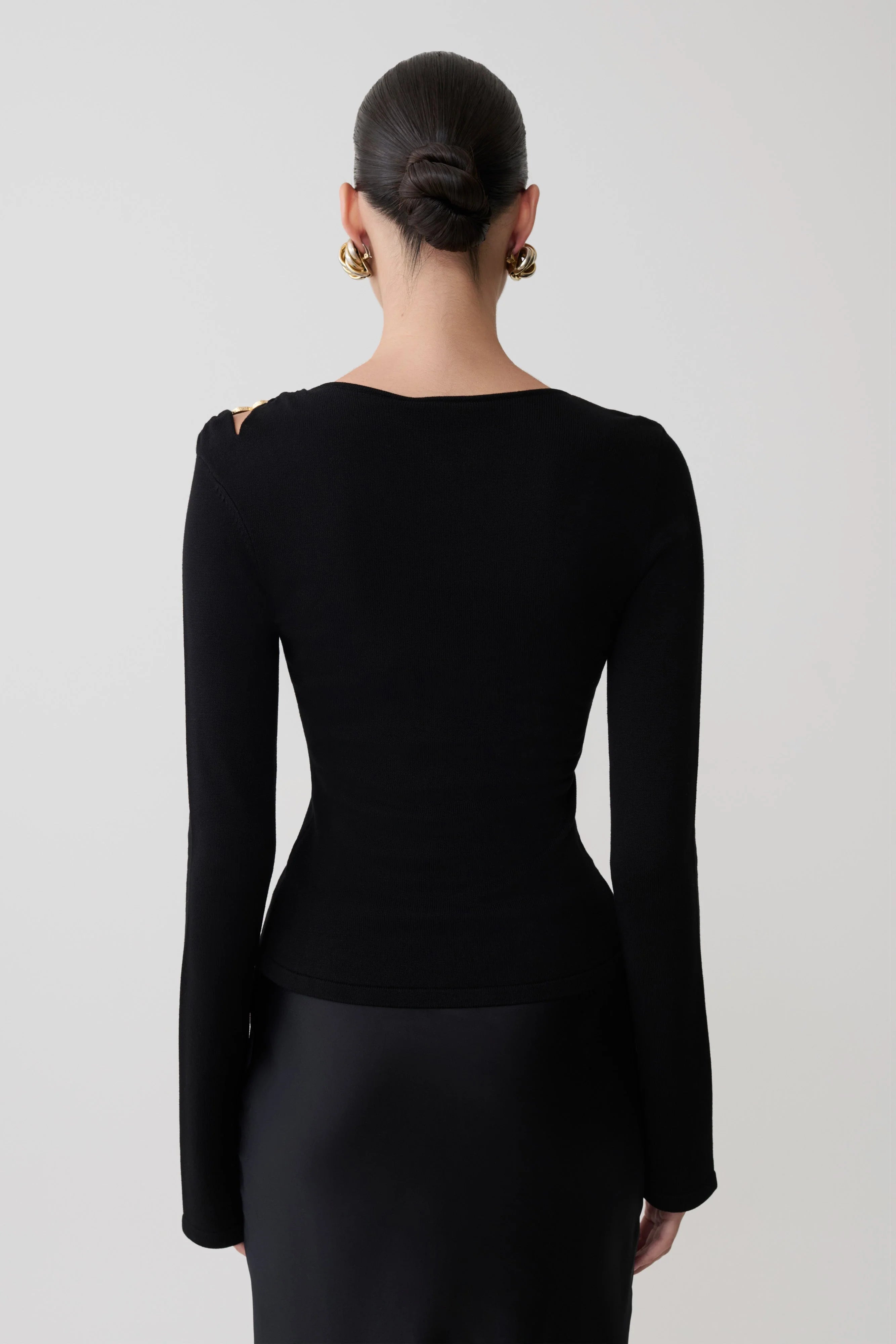 Ricky Knit Long Sleeve Longline Top - Black