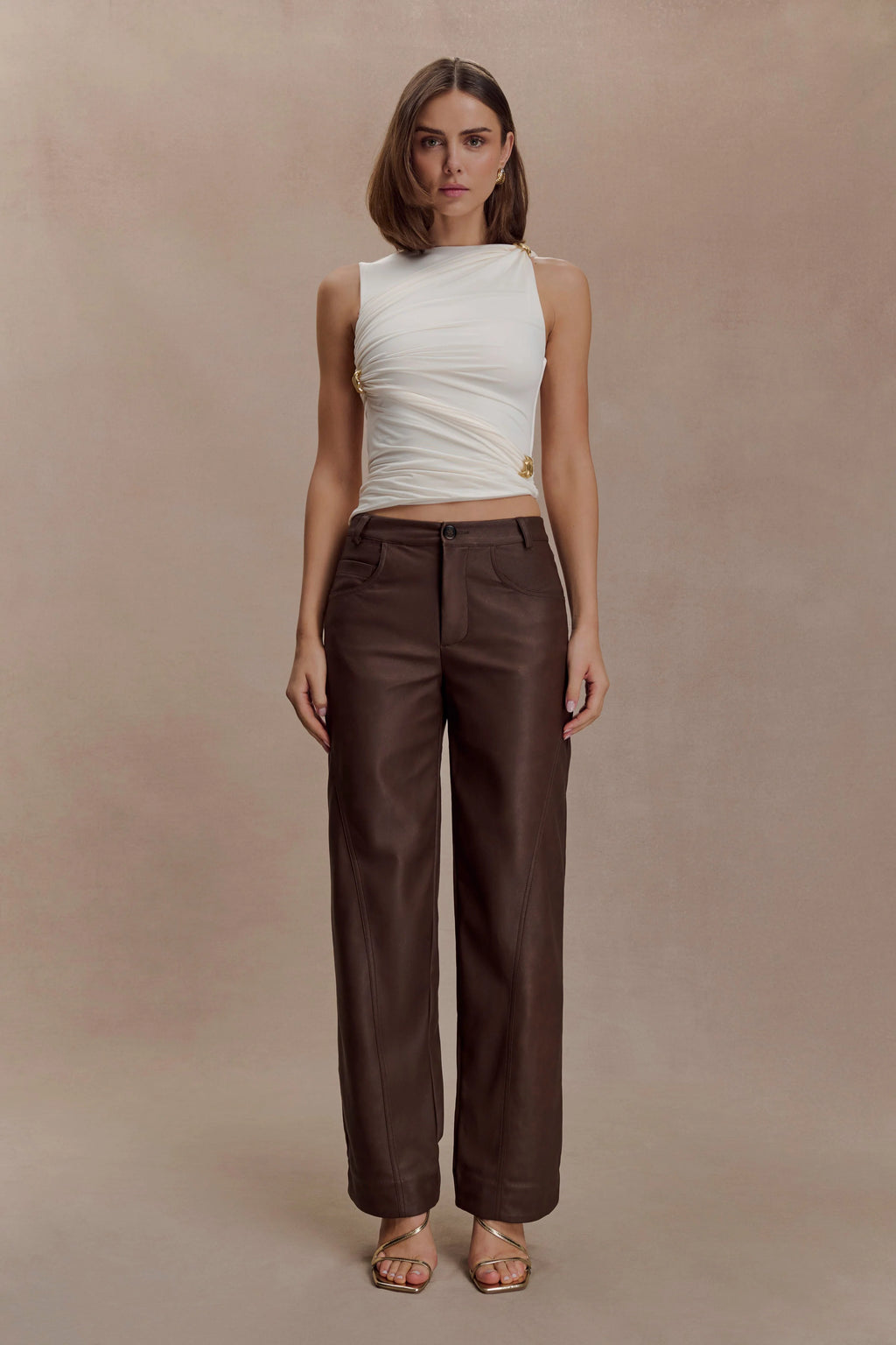 Amia Slinky Sleeveless Top With Hardware - Ivory