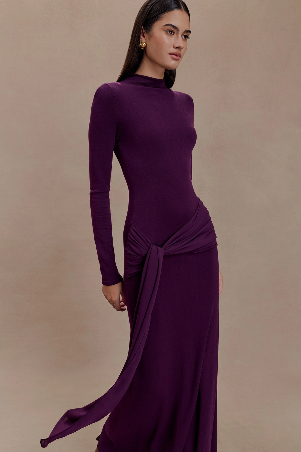 Grayson Knit Chiffon Maxi Dress - Plum