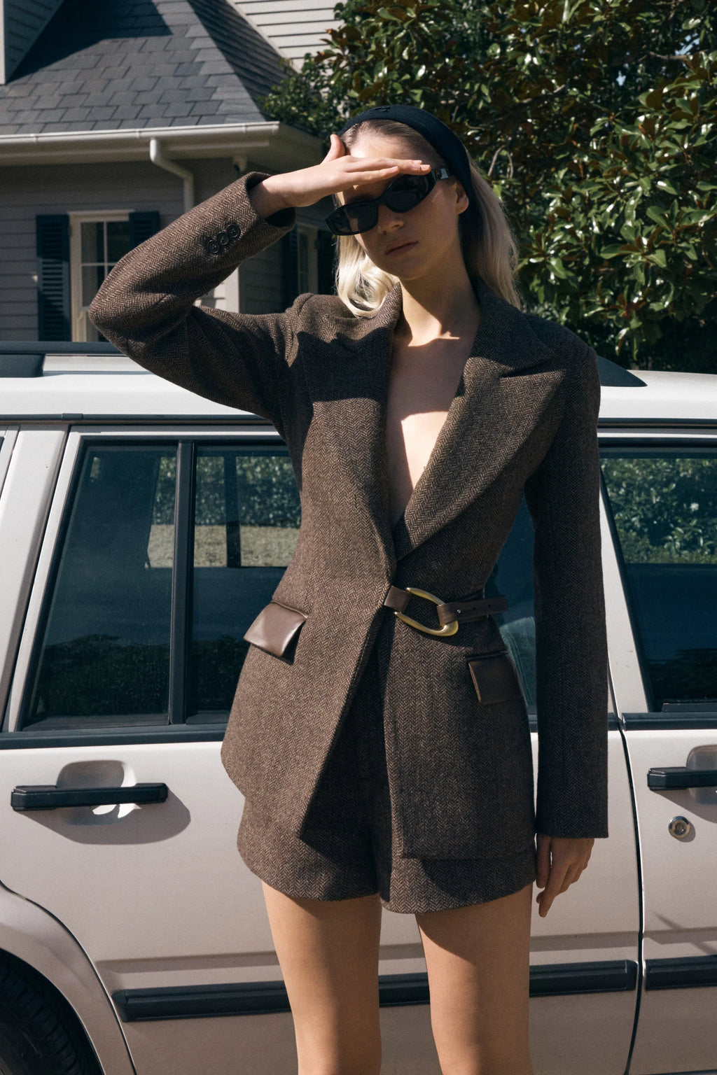 Romy Structured Blazer With Hardware - Herringbone