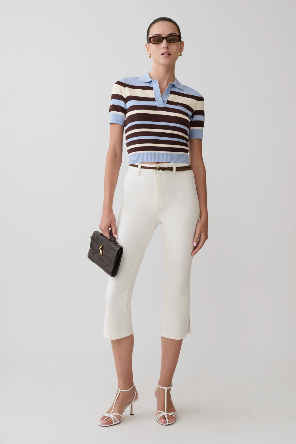 Philly Stripe Knit Button Up Top - Chocolate/Blue