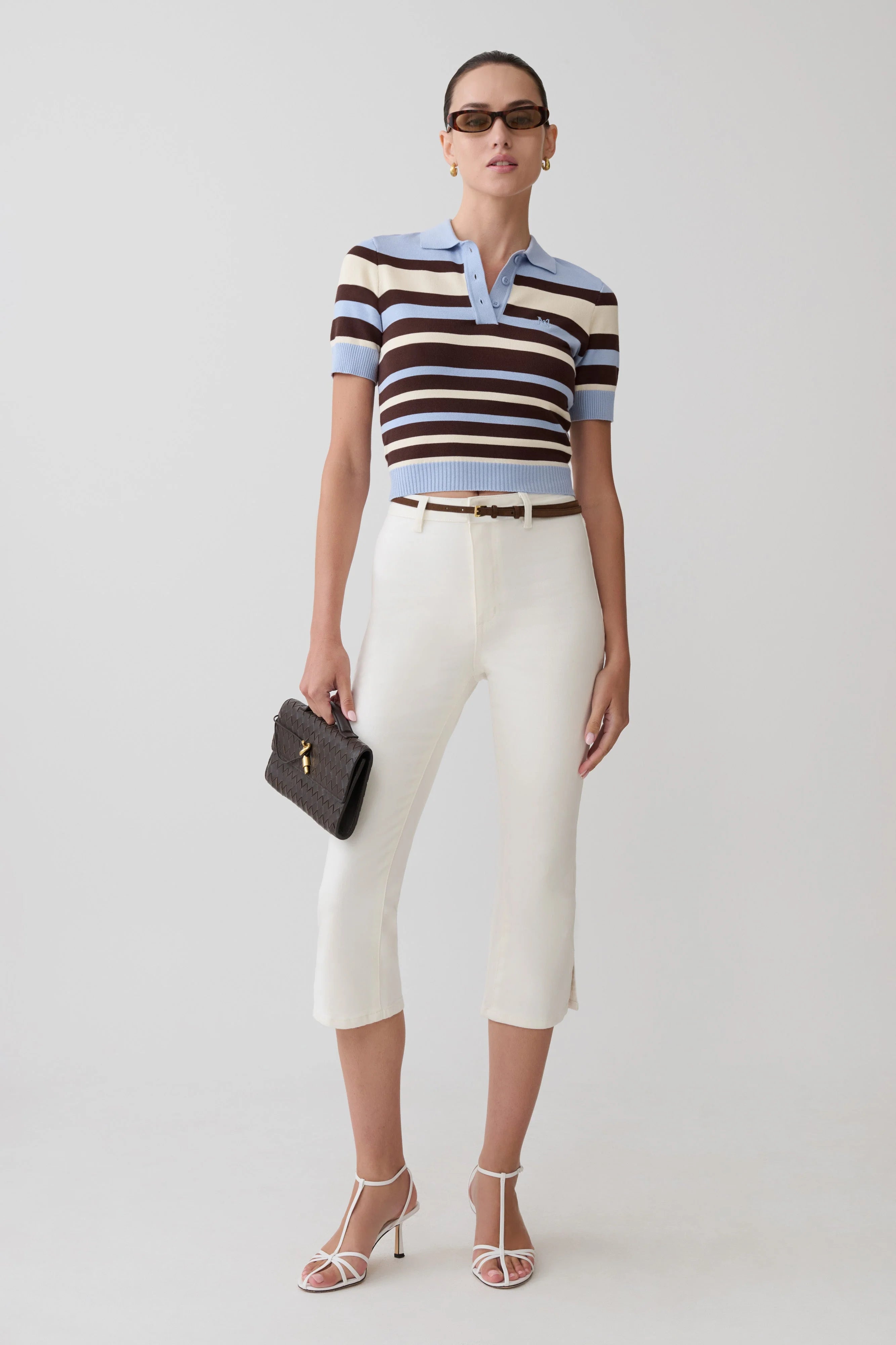 Philly Stripe Knit Button Up Top - Chocolate/Blue