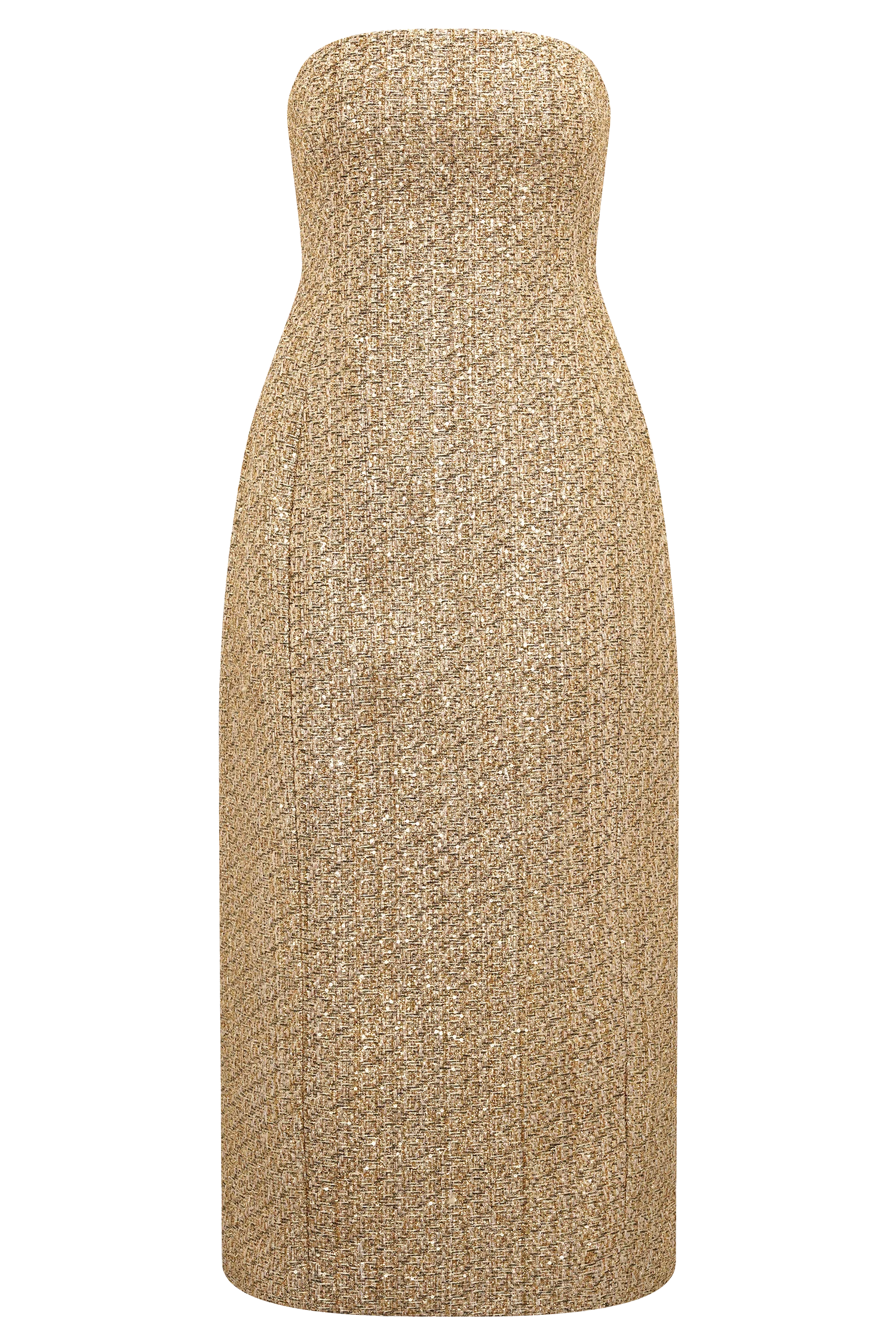 Gala Strapless Tweed Midi Dress - Gold