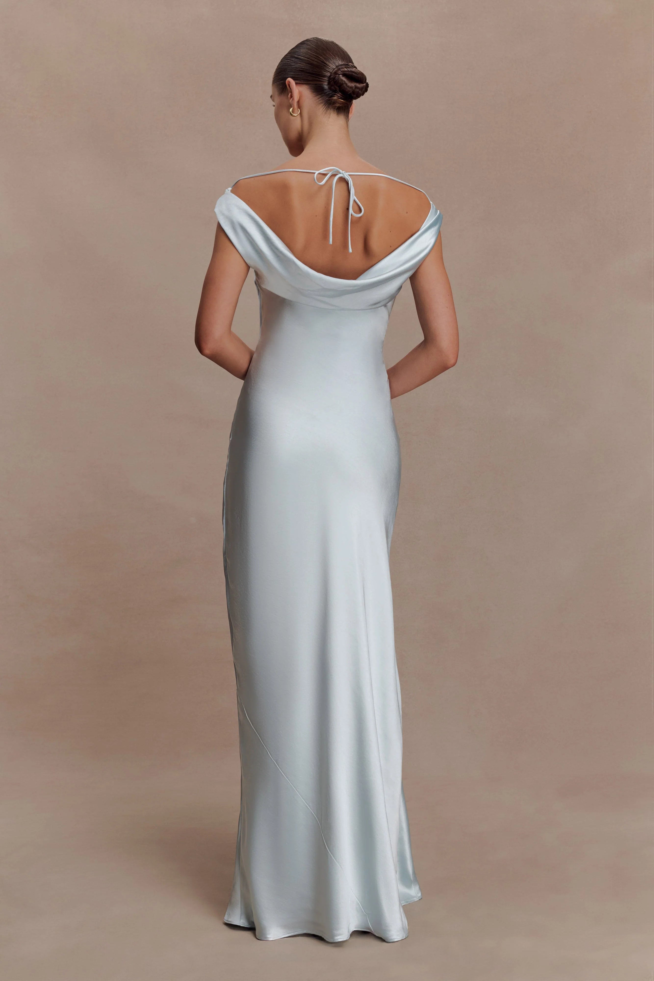 Ashley Cowl Neck Lace And Satin Maxi Dress - Ice Blue