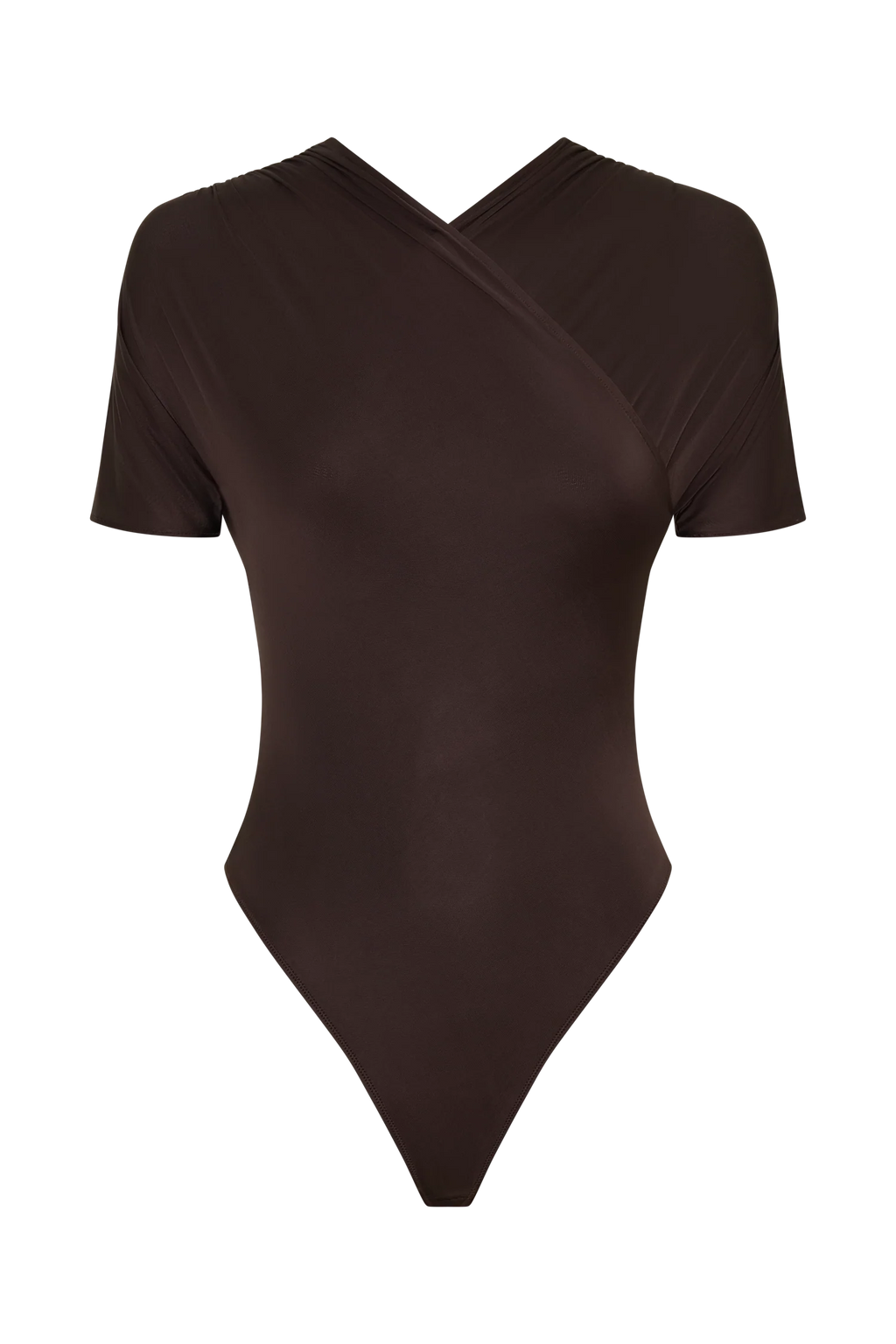 Junie Shortsleeve Cross-Over Bodysuit - Chocolate