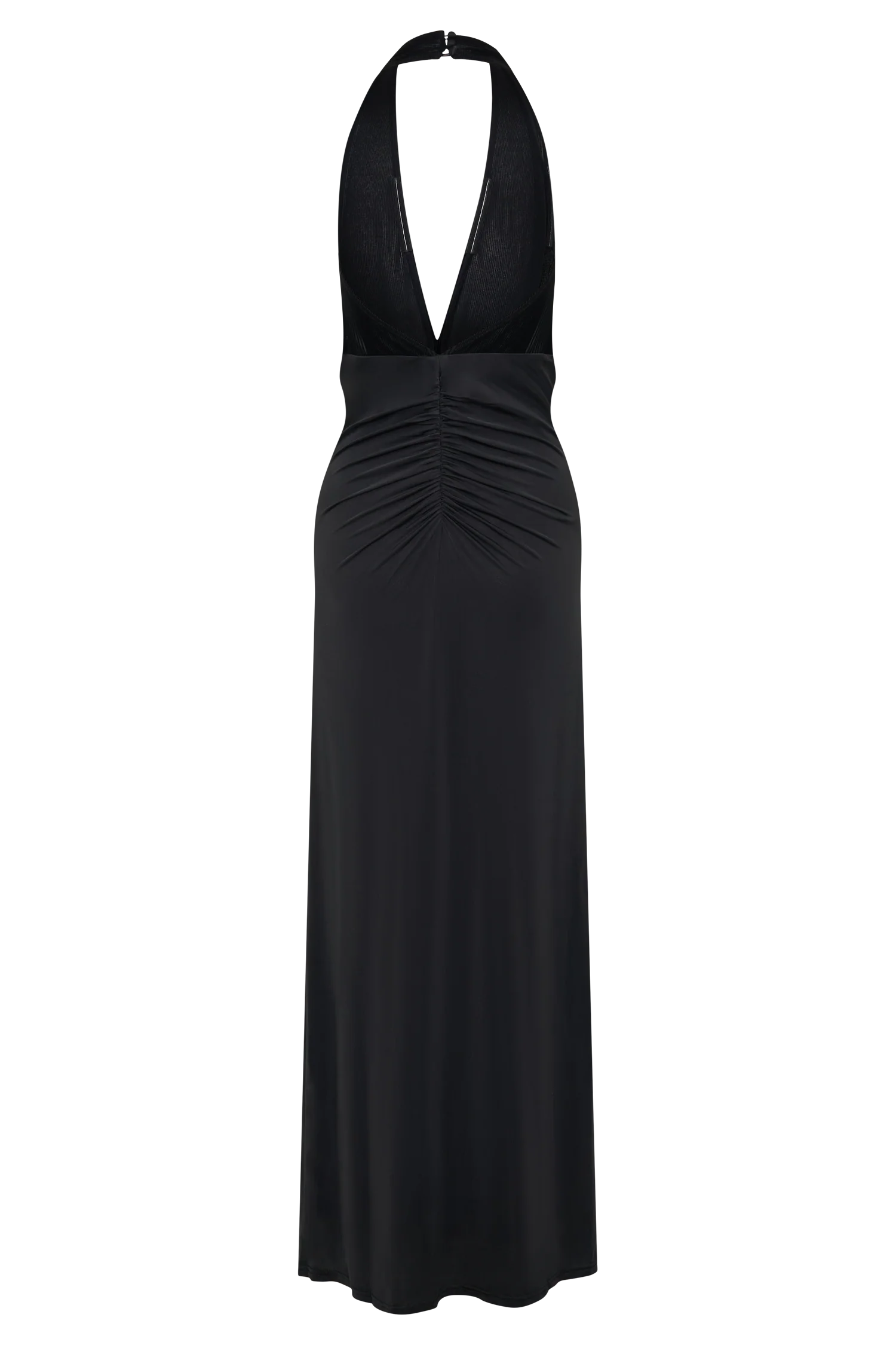 Lien Mesh Velvet Plunge Midi Dress - Black