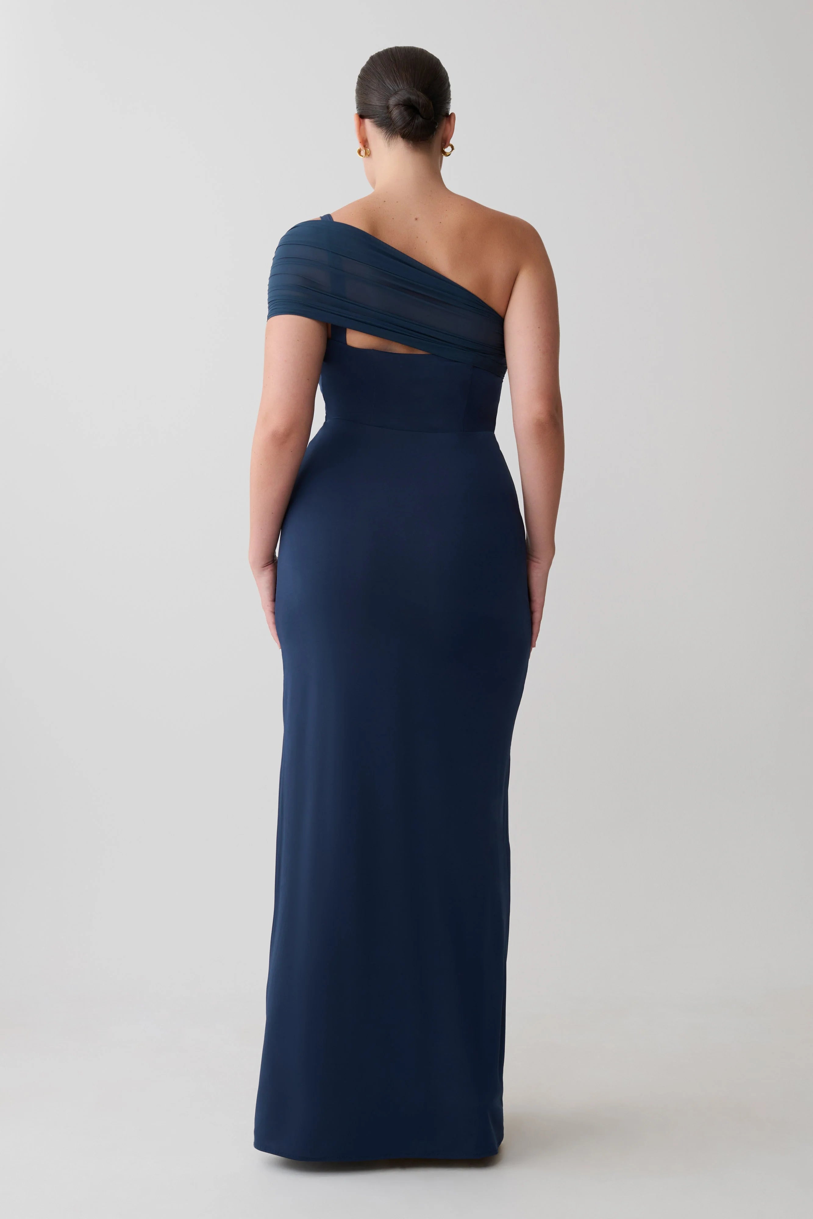 Hanh One Shoulder Mesh Maxi Dress - Ink Blue
