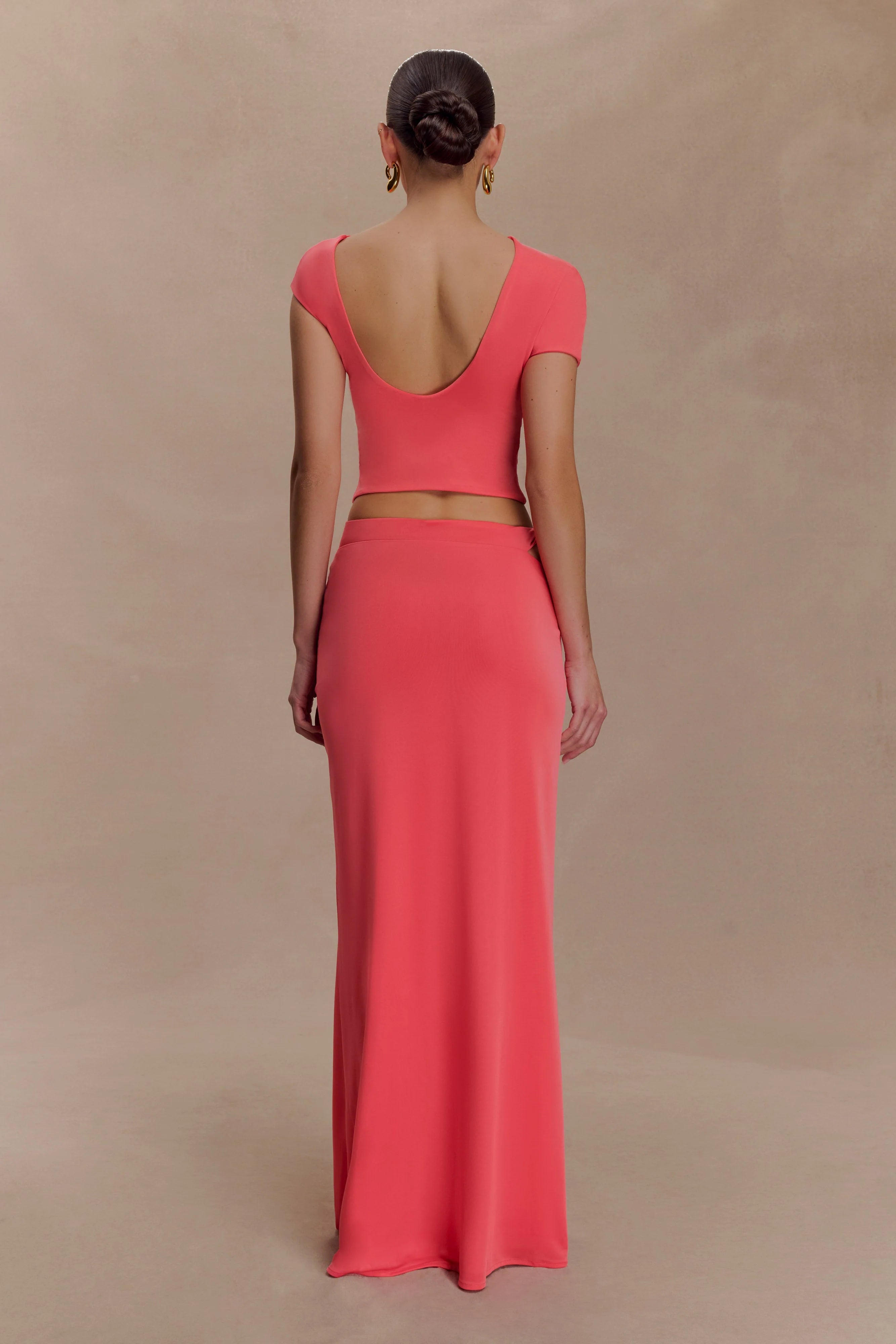 Haven Slinky Twist Midi Skirt - Coral