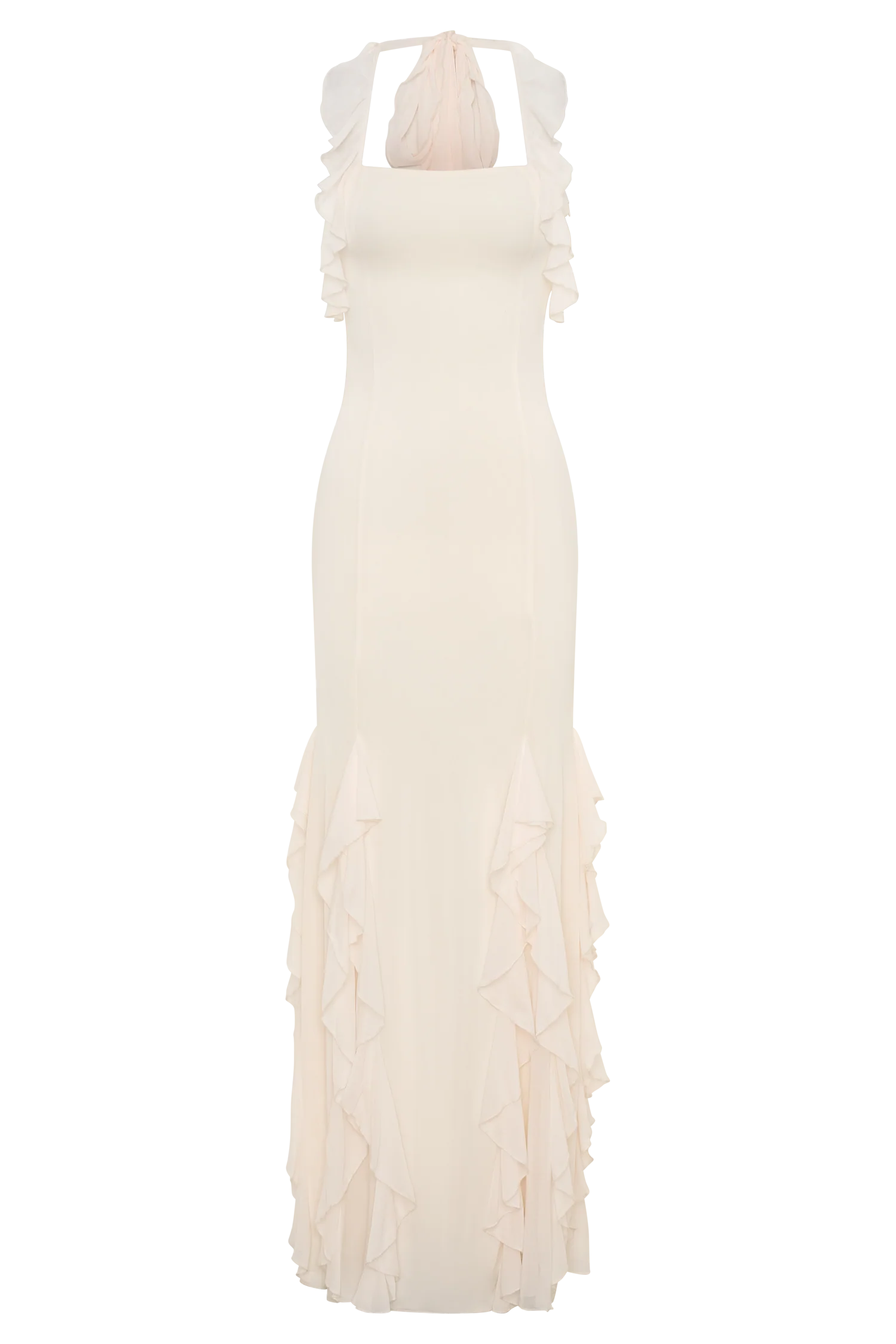 Etta Ruffle Slinky Maxi Dress - Ivory