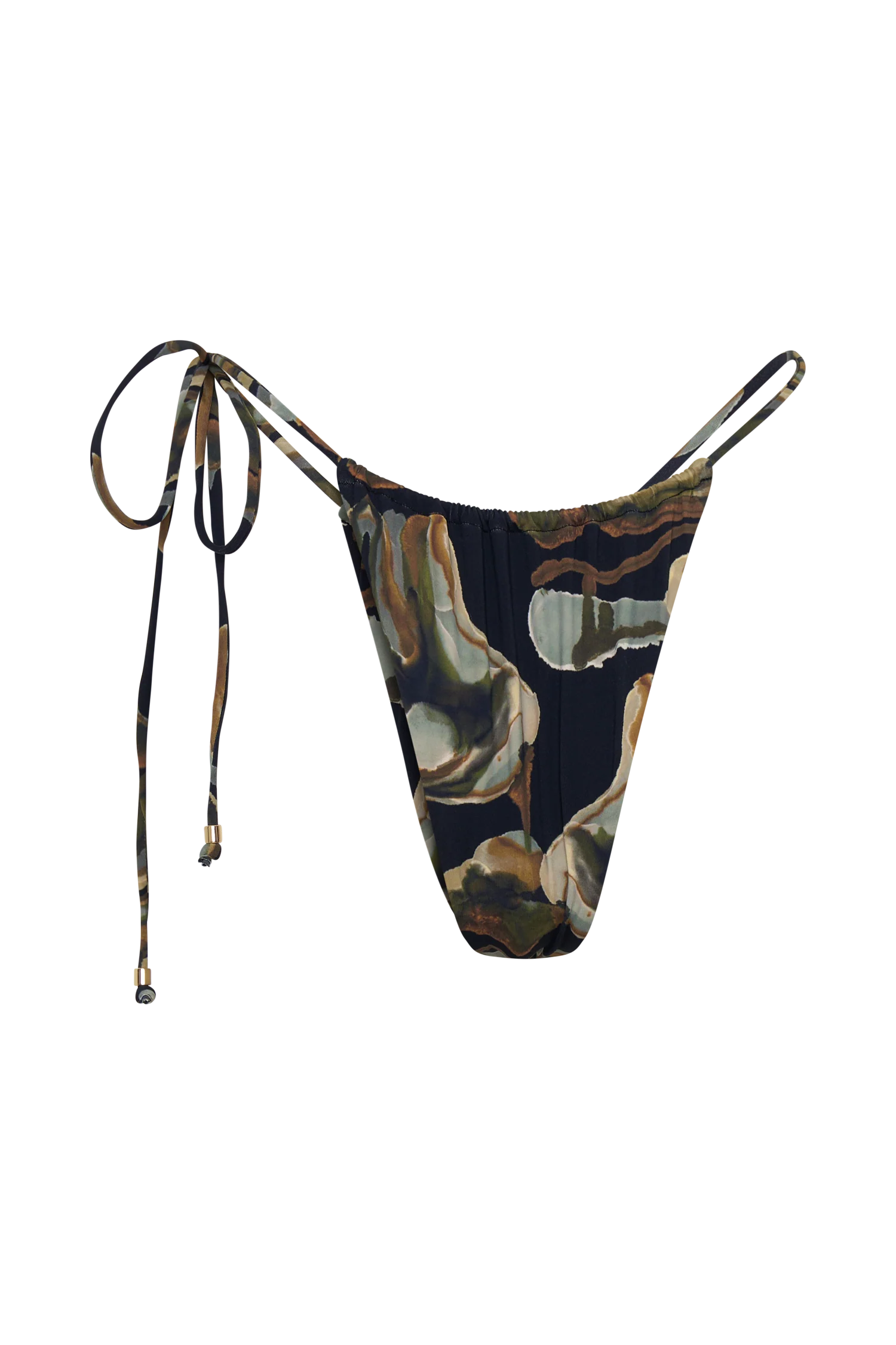 Andie Ruched String Side Bikini Brief - Green Fluid Reverie Print