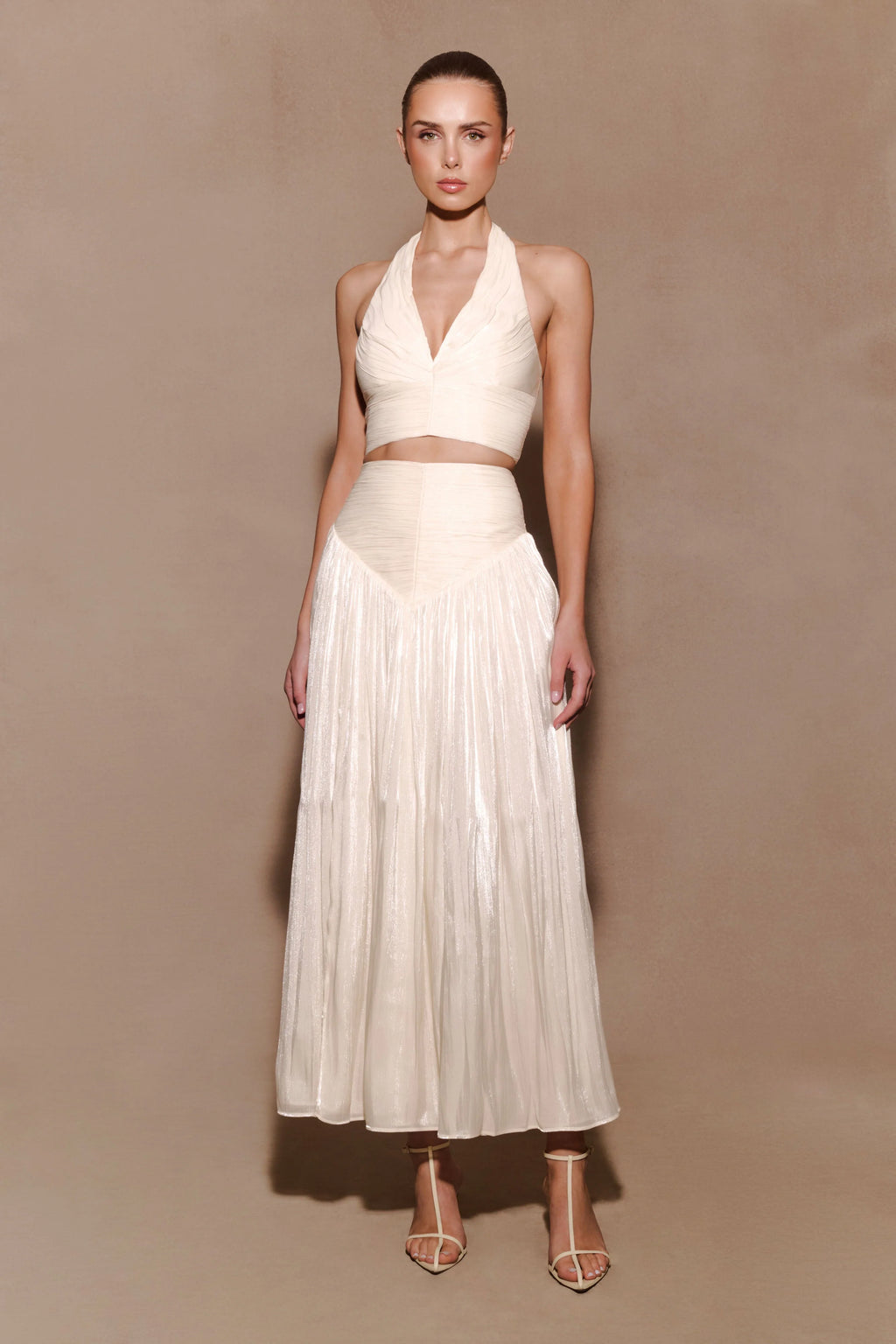 Makena Gathered Midi Skirt - Opal White