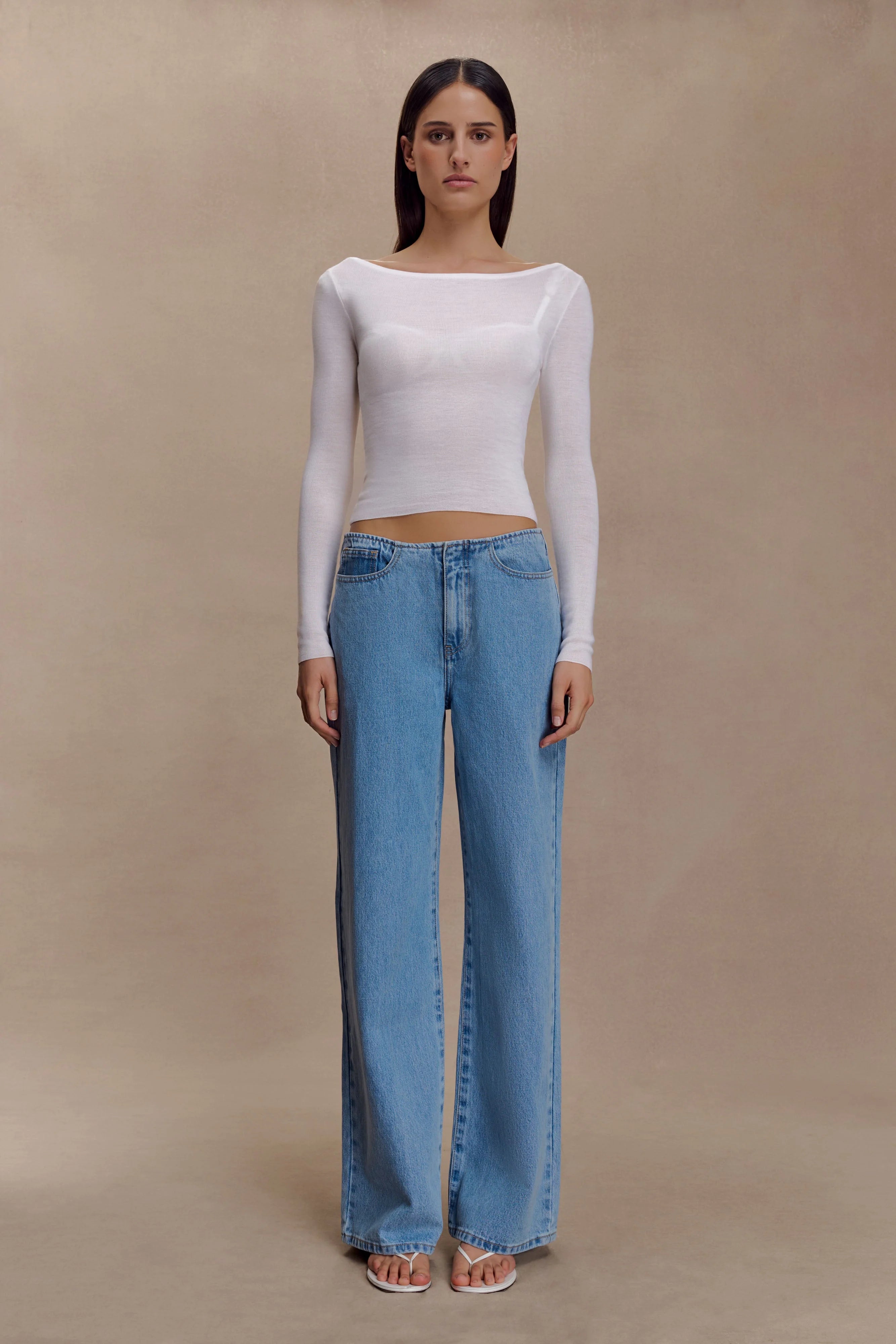 Paedyn Merino Wool Ribbed Long Sleeve Top - Ivory