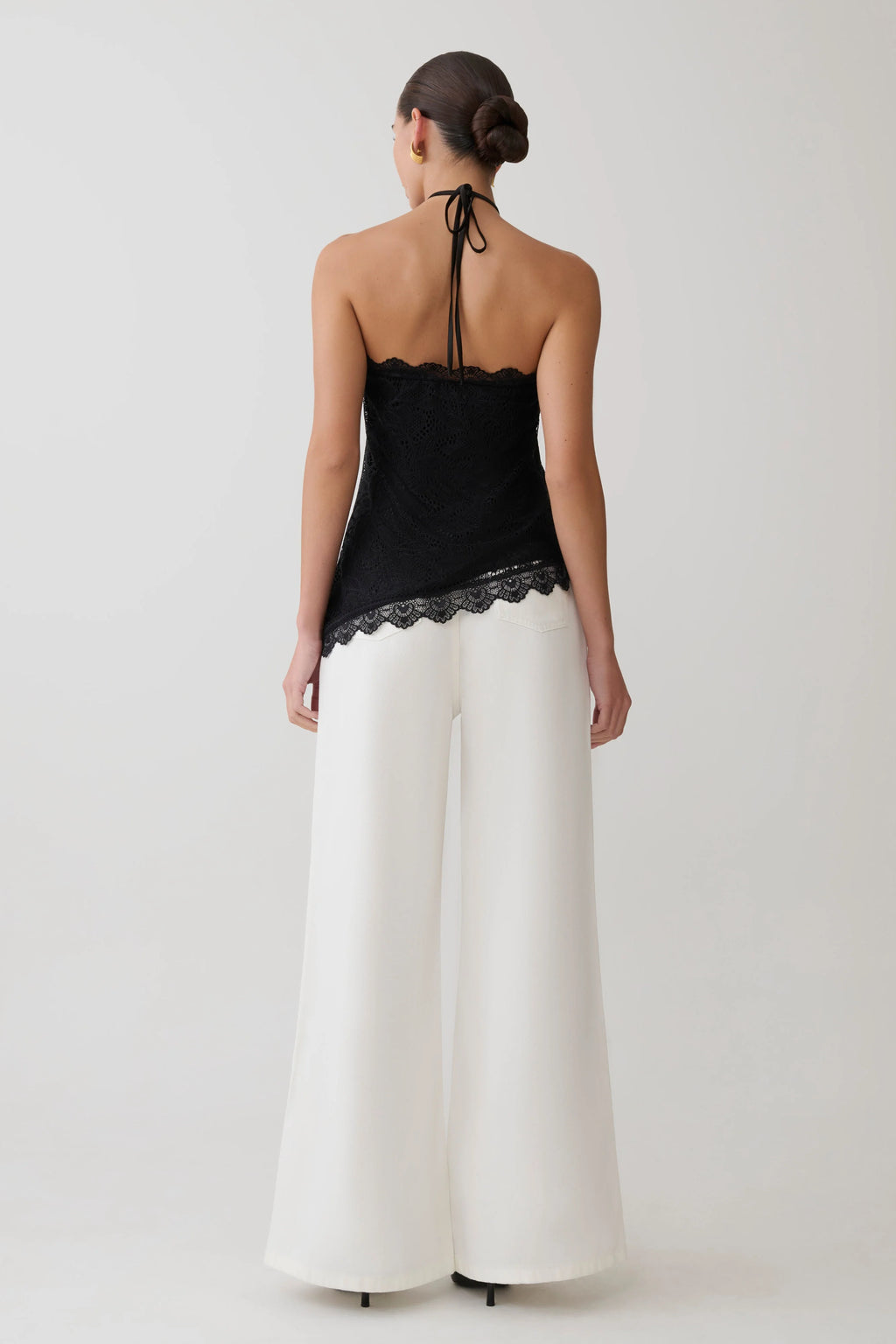 Theodosia Asymmetric Lace Halter Top - Black