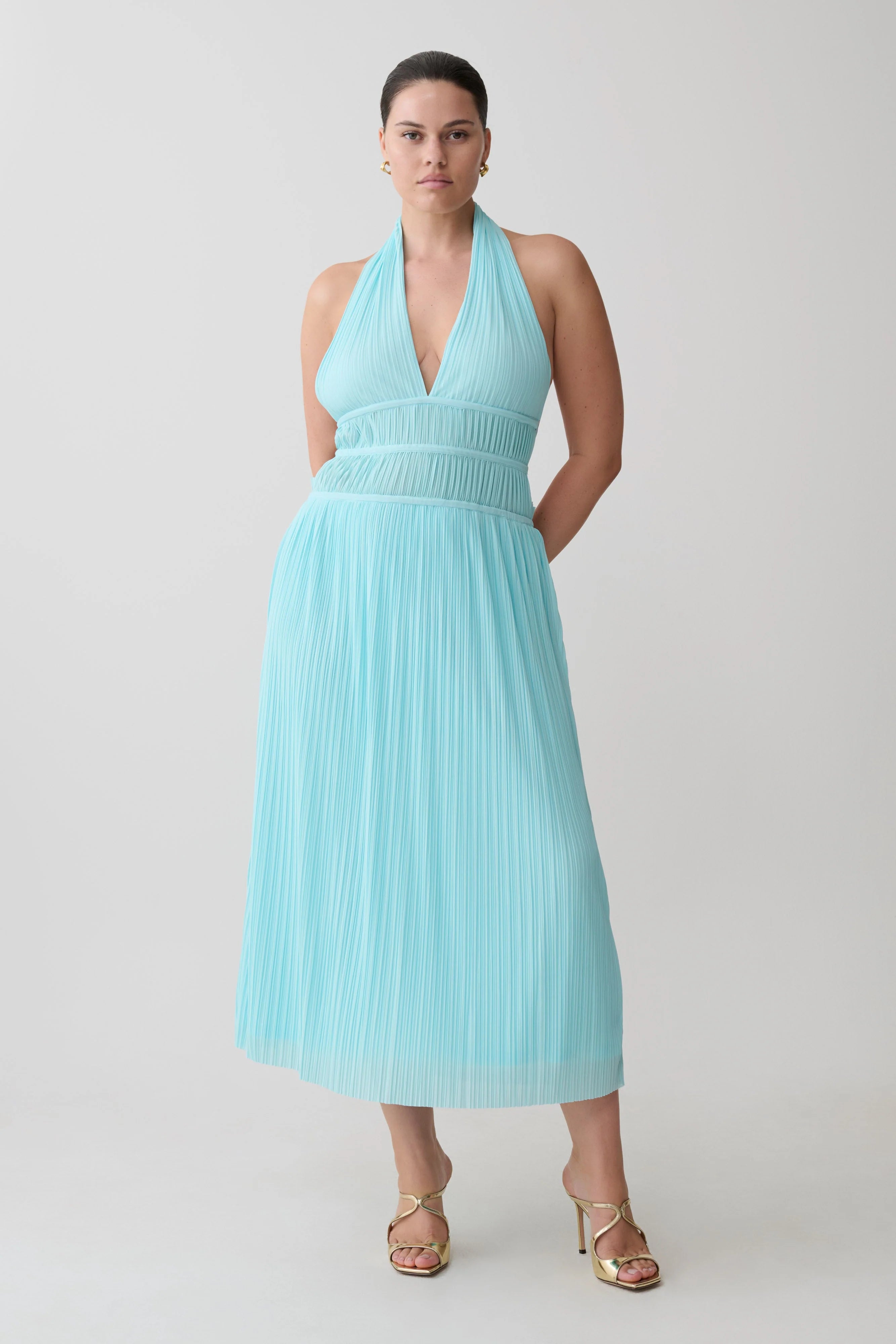 Thien Cowl Halter Midi Dress - Blue