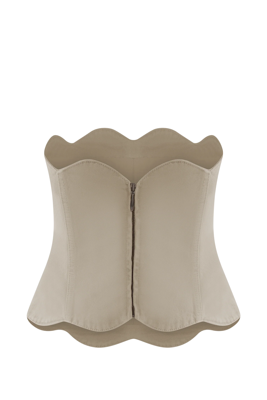 Oakley Strapless Scallop Denim Top - Stone Wash