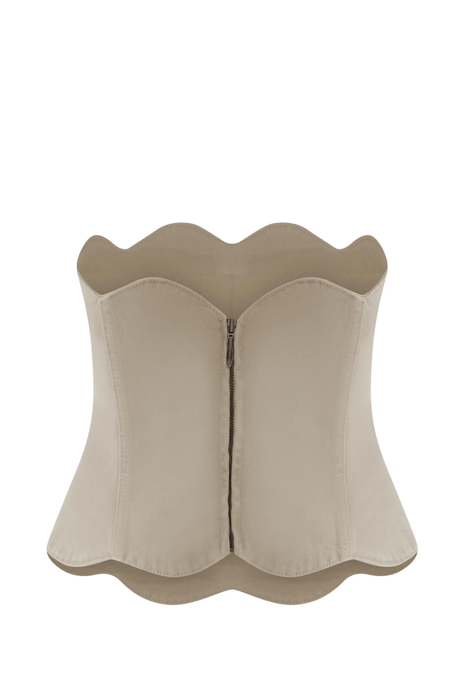 Oakley Strapless Scallop Denim Top - Stone Wash