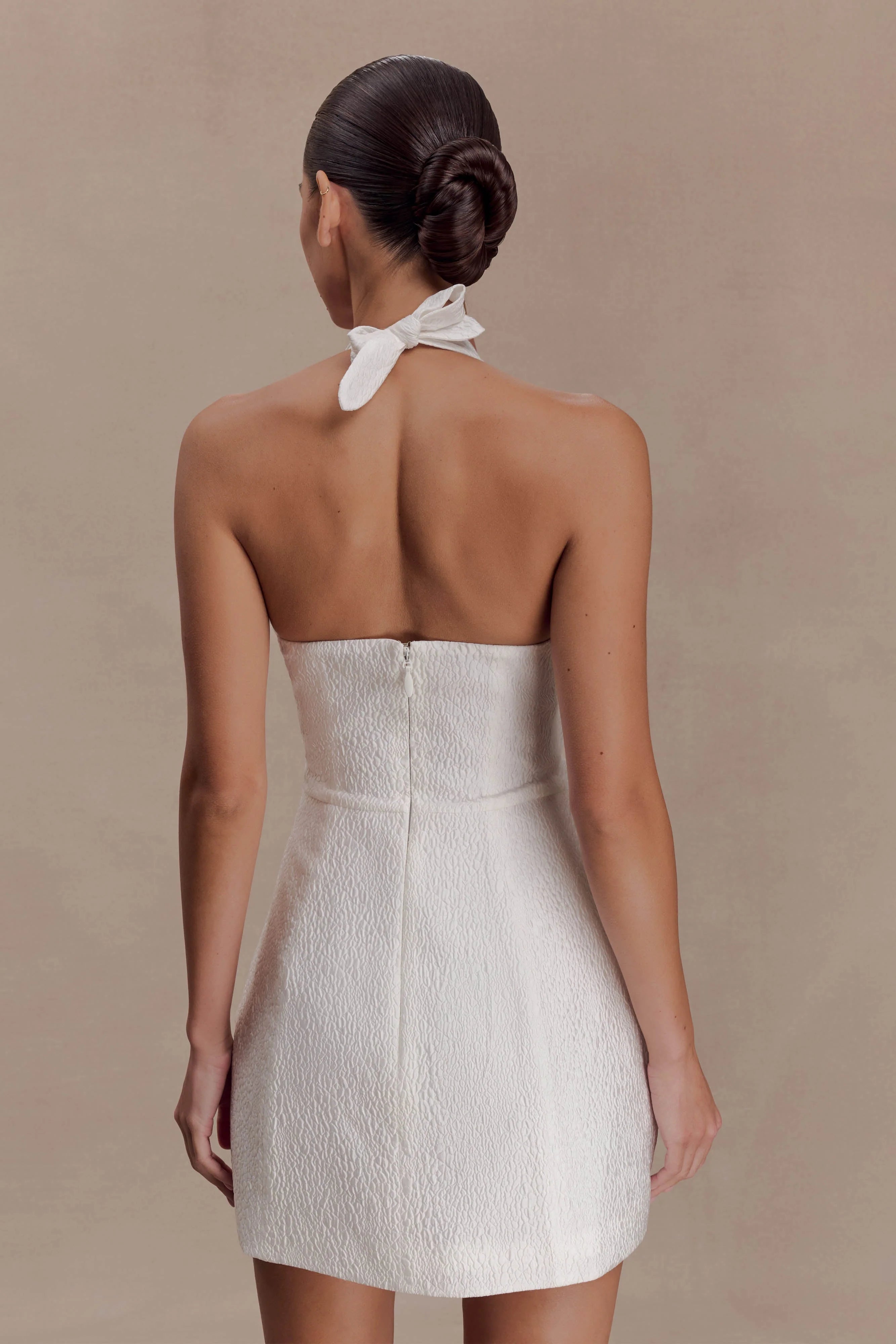 Ella Bow Detail Halter Mini Dress - White