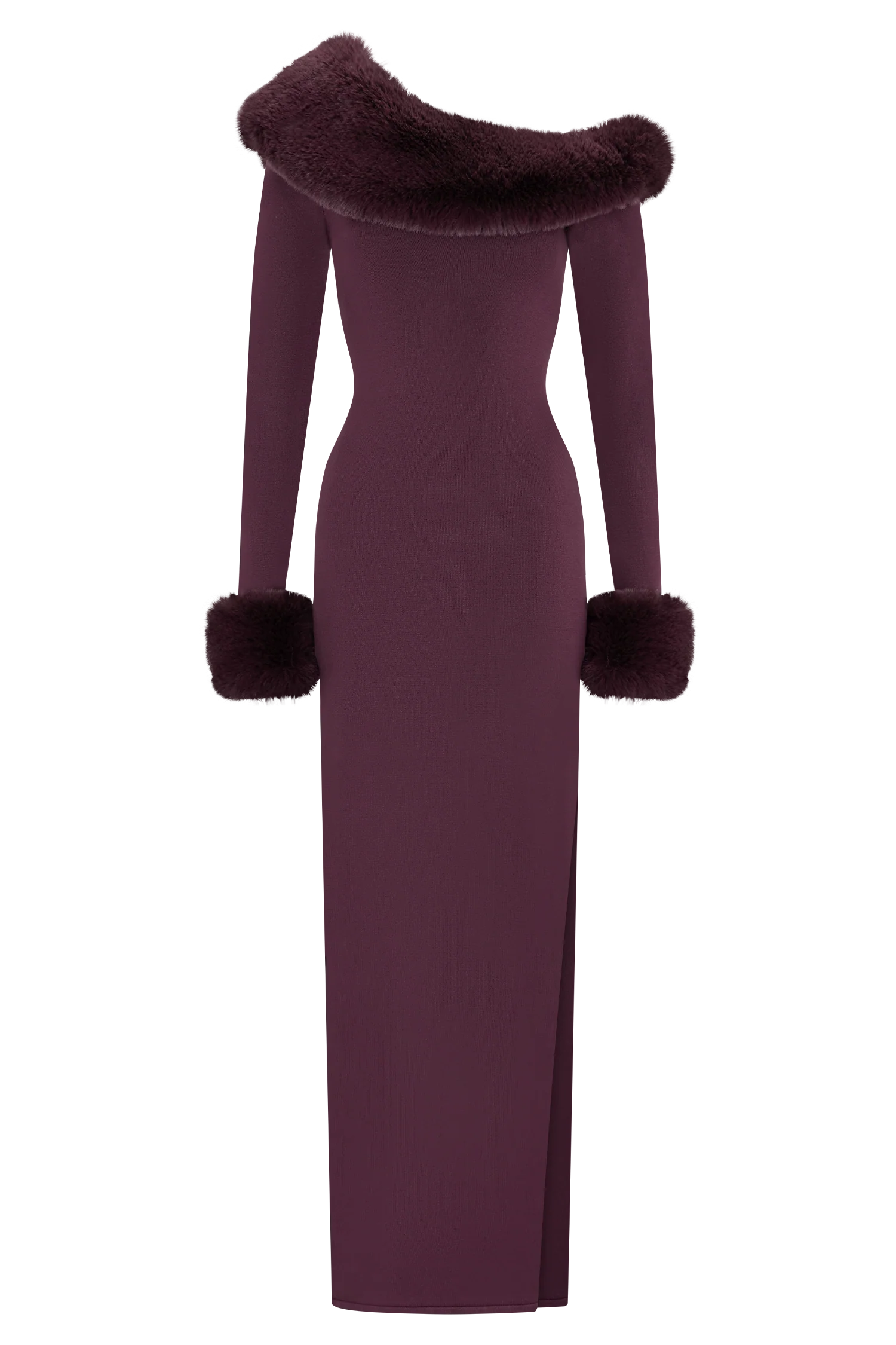 Karleigh Faux Fur Knit Maxi Dress - Plum