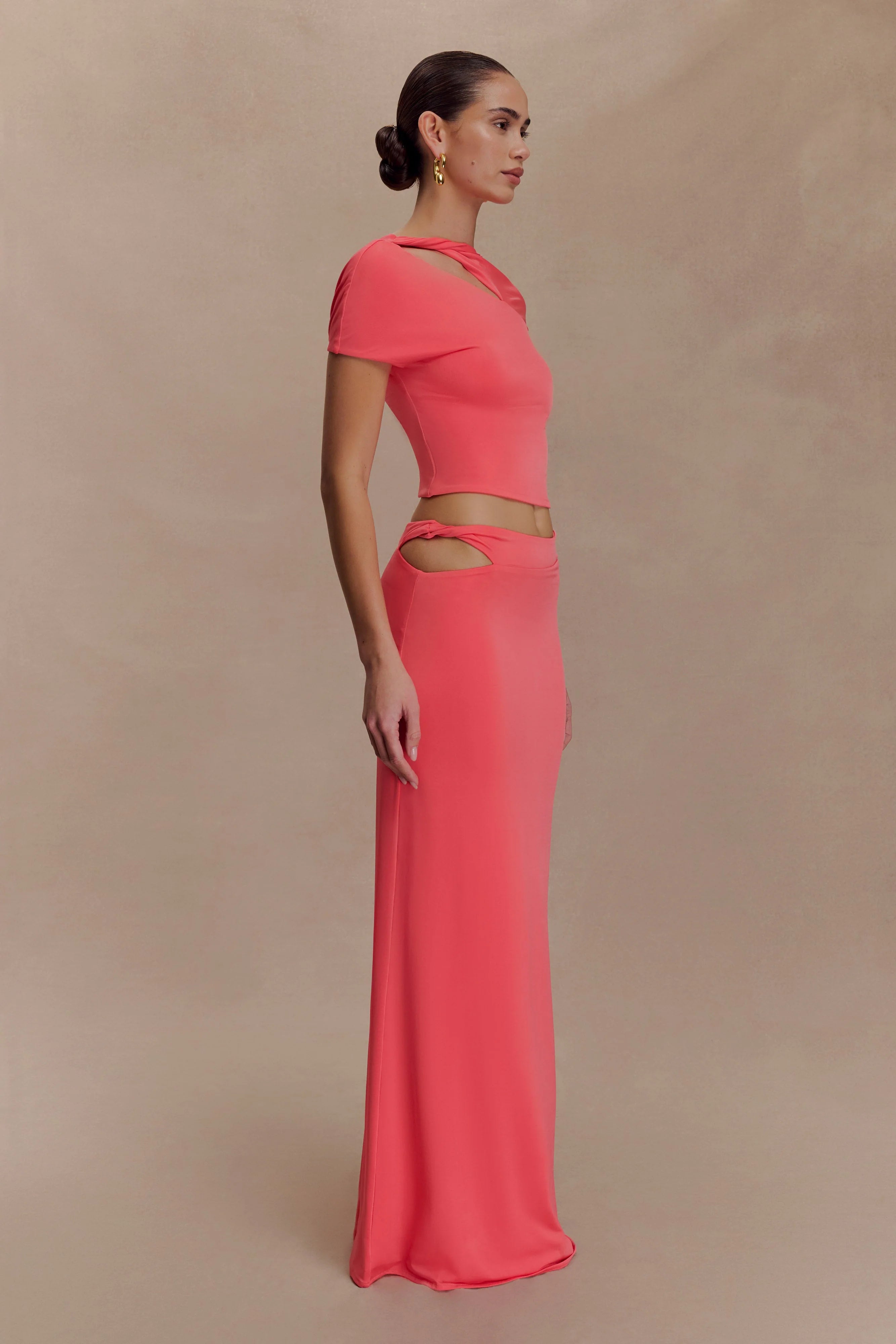 Haven Slinky Twist Midi Skirt - Coral