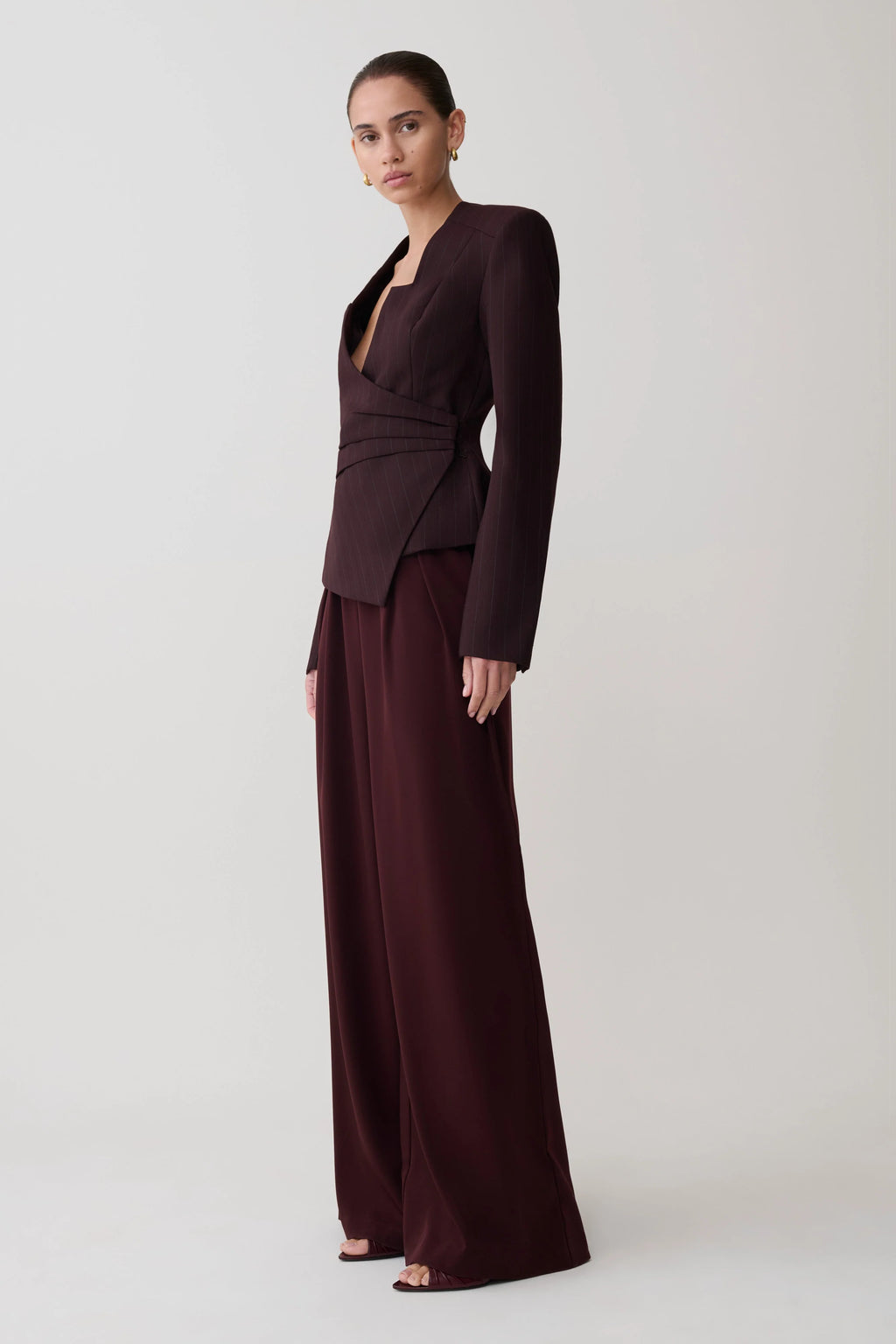 Agatha Square Neck Blazer - Plum Pinstripe