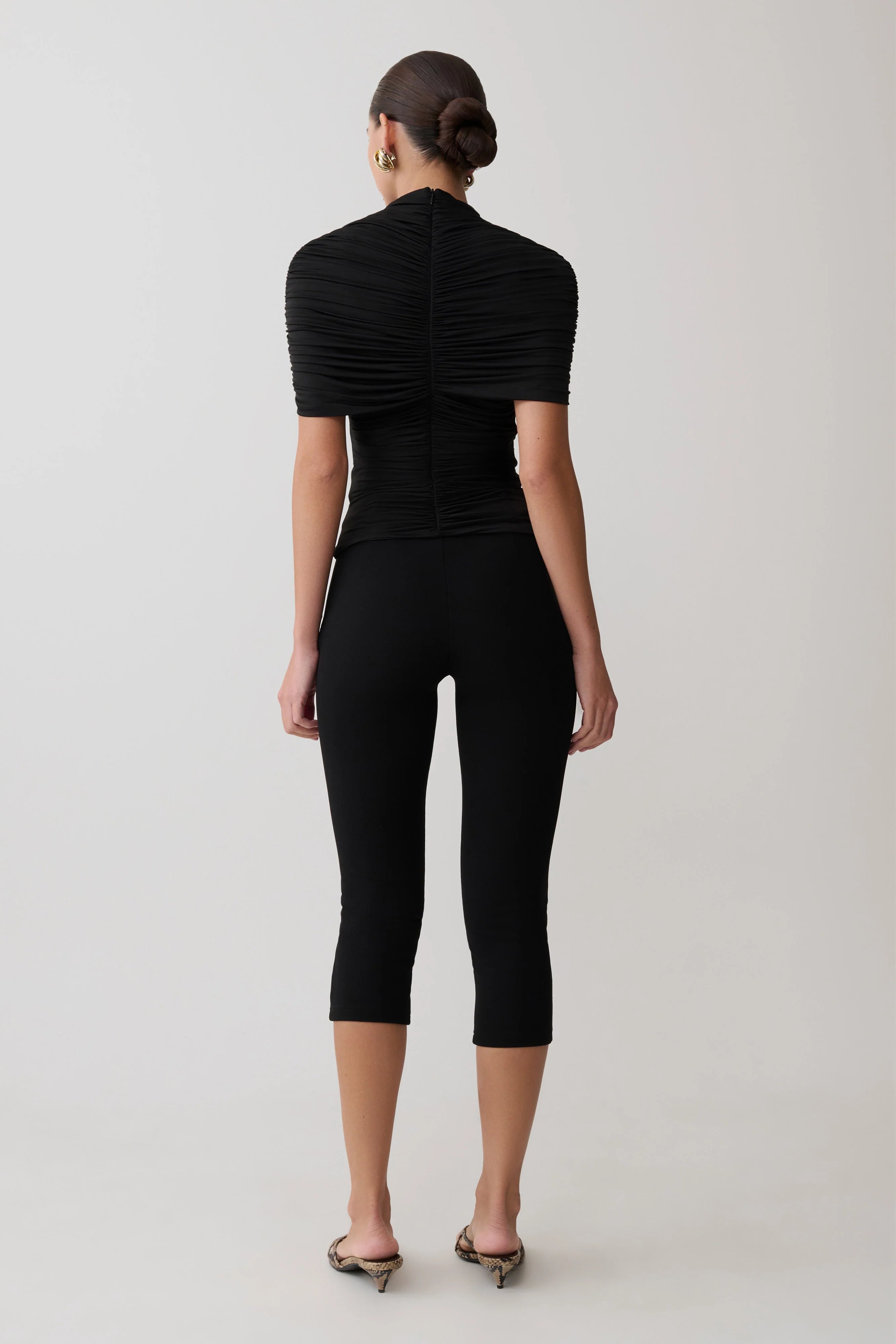Linh Slinky High Neck Gathered Top - Black