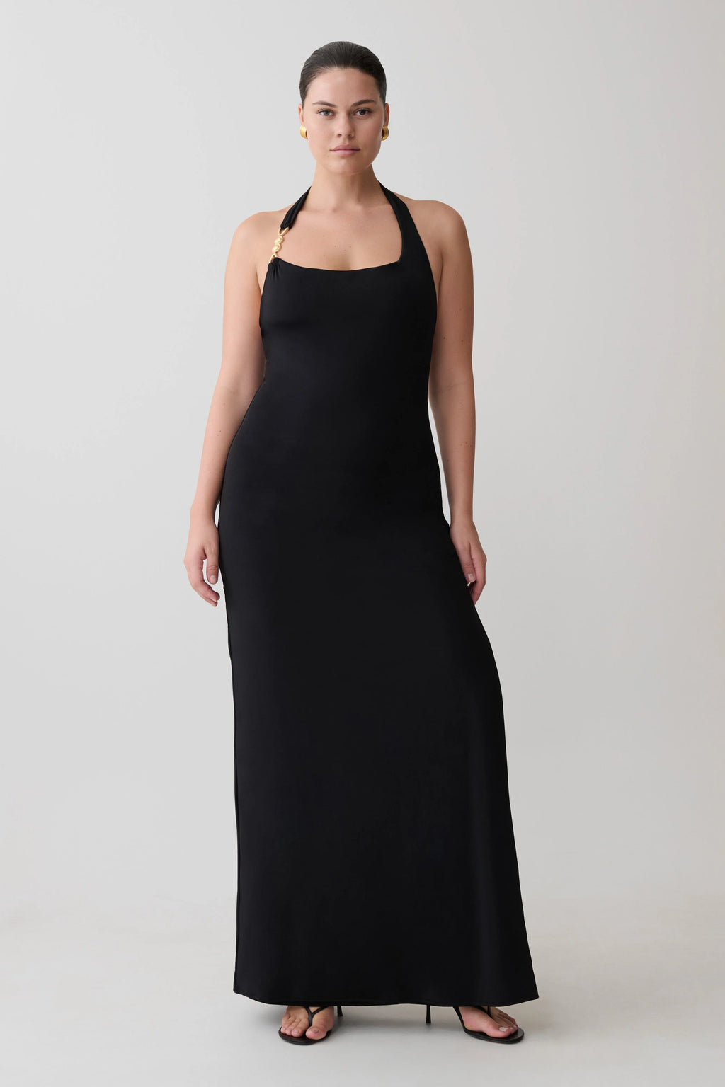 Khanh Slinky Halter Maxi Dress - Black