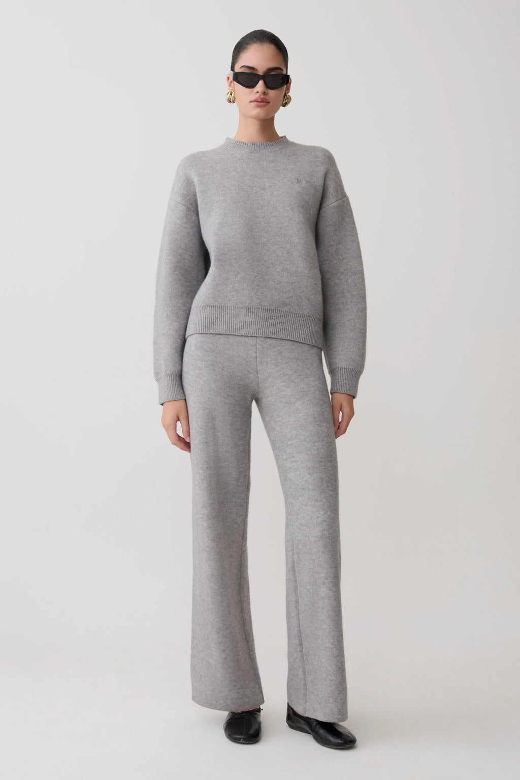 Evan Knit Wide Leg Pants - Grey Marle